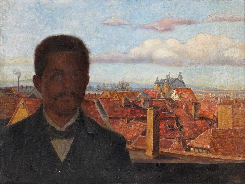 1870-Carl Friedrich Wilhelm Geist - Autoritratto con veduta